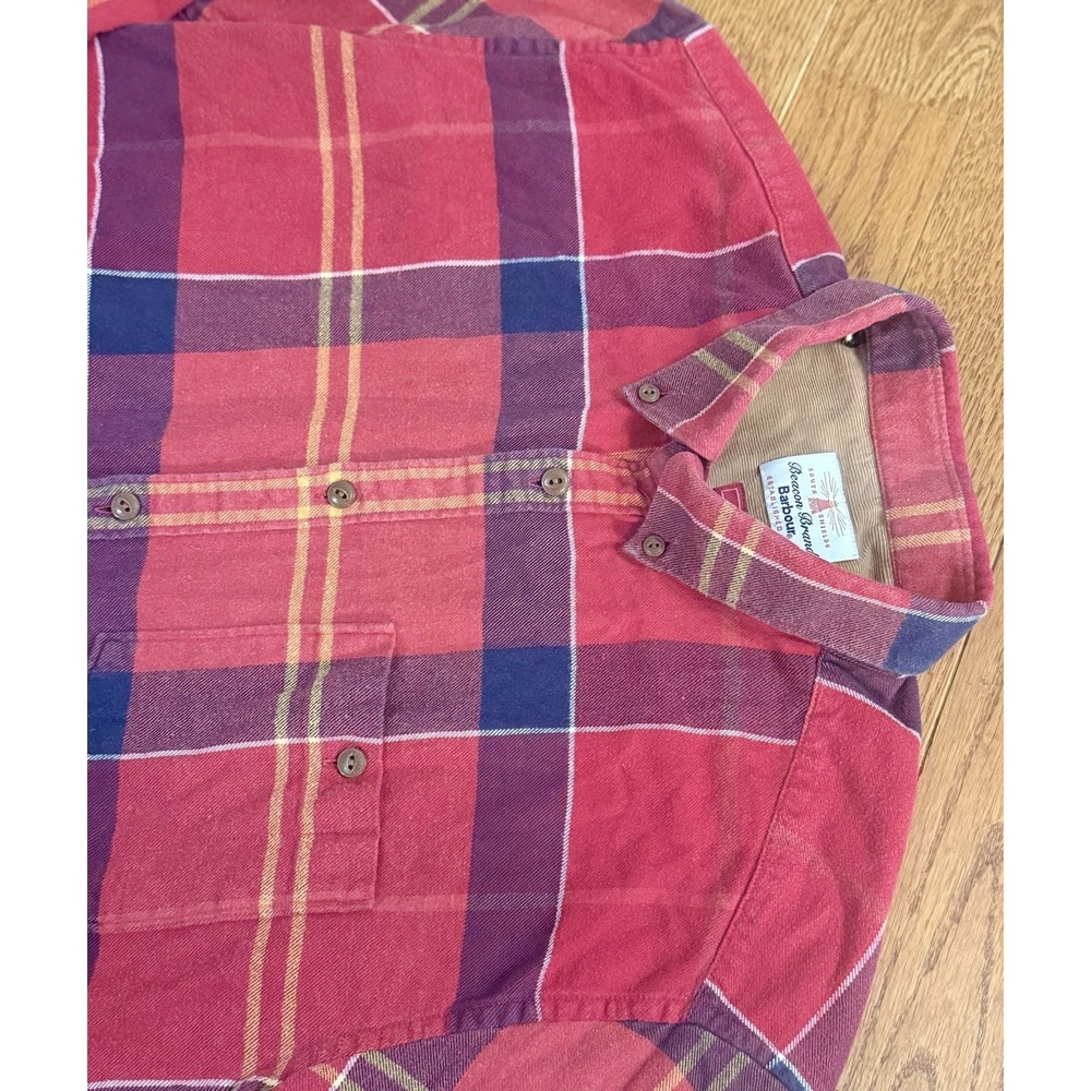 BARBOUR FLANNEL JOHNNY CARDINAL MENS LARGE SLIM FIT BEACON BRAND RED PLAID